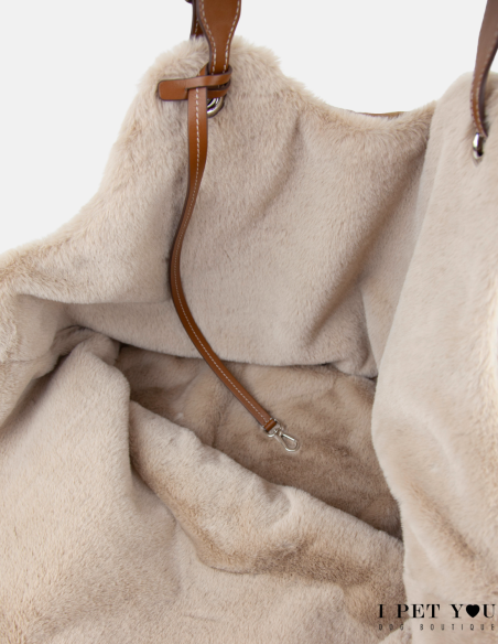 HAVANA NYLON TULIP BAG LEATHER HANDLES WITH ECO FUR COAT