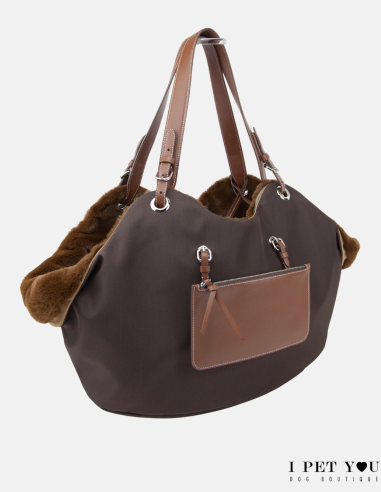 BORSA TULIP NYLON CHOCO HAVANA MANICI PELLE CON PELLICCIOTTO
