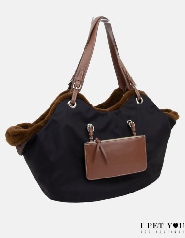 BORSA TULIP NYLON NERA CHOCO MANICI PELLE CON PELLICCIOTTO