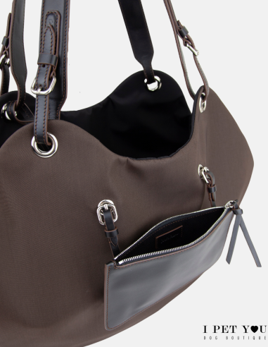 CHOCO BLACK NYLON TULIP BAG LEATHER HANDLES