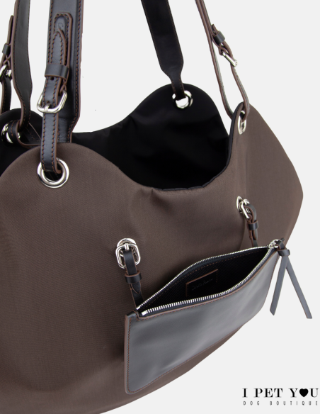 BORSA TULIP NYLON CHOCO NERA MANICI PELLE