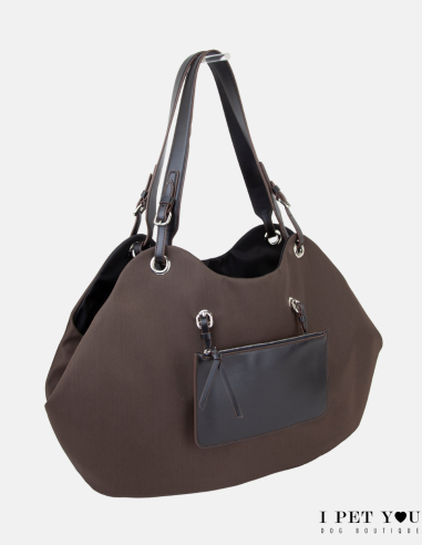 CHOCO BLACK NYLON TULIP BAG LEATHER...