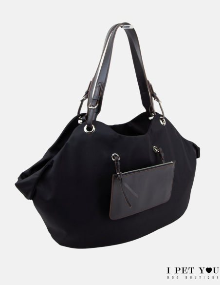 BLACK NYLON TULIP BAG LEATHER HANDLES