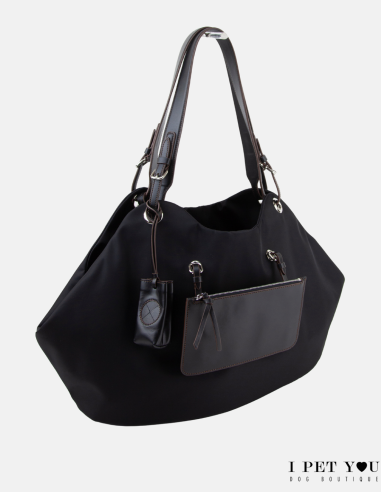 BLACK NYLON TULIP BAG LEATHER HANDLES