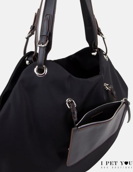 BORSA TULIP NYLON NERA MANICI PELLE