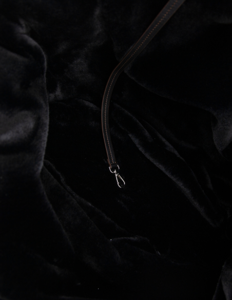 BLACK NYLON TULIP BAG LEATHER HANDLES WITH ECO FUR COAT