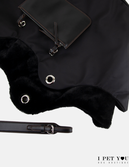 BORSA TULIP NYLON NERO MANICI PELLE CON PELLICCIOTTO