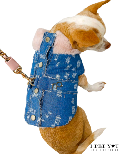ROCK DENIM GILET HARNESS NUDE ECO FUR