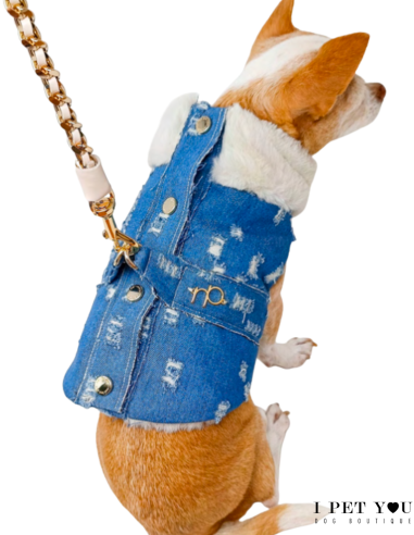 ROCK DENIM GILET HARNESS IVORY ECO FUR