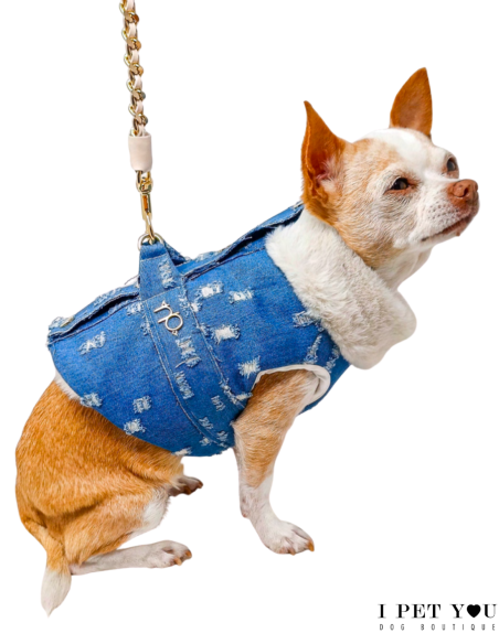 ROCK DENIM GILET HARNESS PELLICCIA AVORIO